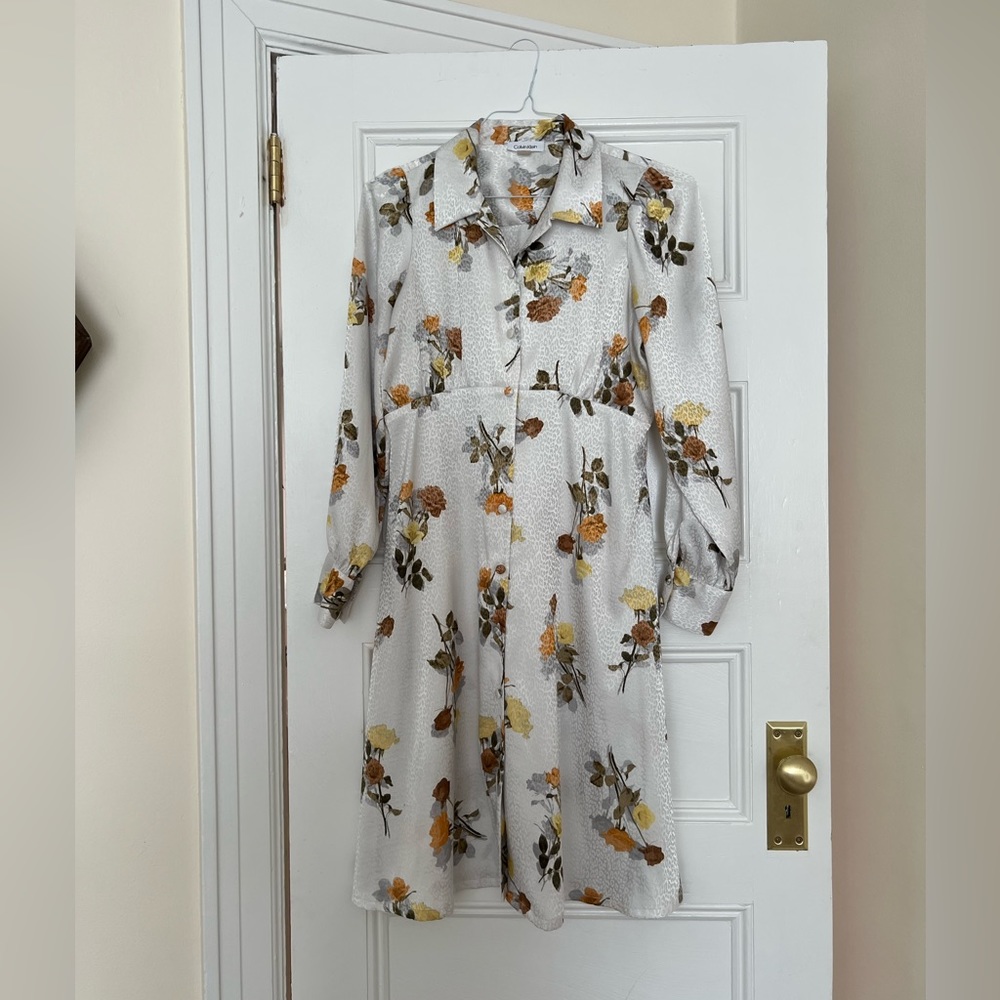 Calvin Klein white floral dress silk